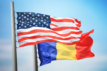 Flags of the USA and Romania