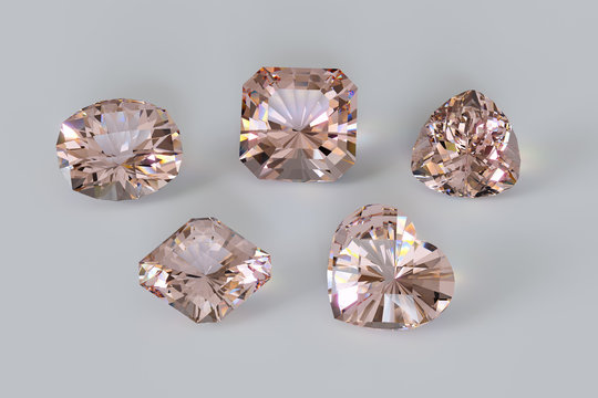 Five morganites on white background