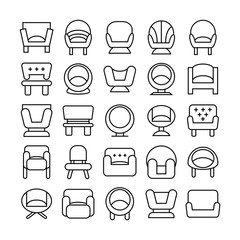 sofa icons set, line design