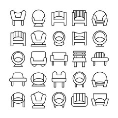 sofa icons set, line design