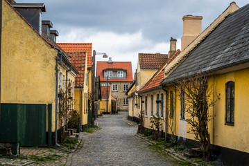 Picturesque old-fashioned houses in well preserved Dragor village near Copenhagen, Denmark