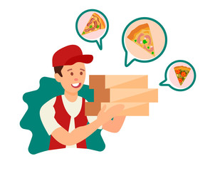 Courier with Customers Food Order Illustration