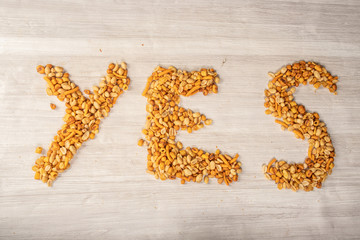 nuts making words of yes or no, snack for between hours