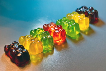 Multicolored jelly bears. Delicious jelly bears. Macro photo.
