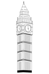 Big Ben on white background.  Symbol of London. Vector EPS10.