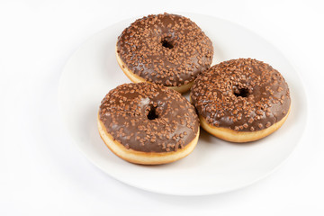 Donut With Chocolate Topping Cream On The White Background