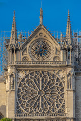 Fototapeta na wymiar Paris, France - 04 17 2019: The day after the fire at Notre-Dame Cathedral. View from the banks of the Seine