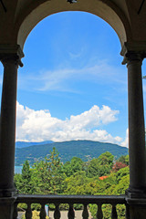 View of lake Maggiore from the balcony of the Palace on the island of Isola Madre