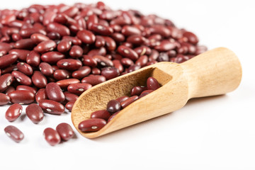 Raw Red Beans With Wooden Spatula