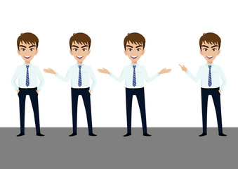 Businessman character or Businessman cartoon in different poses set vector illustration