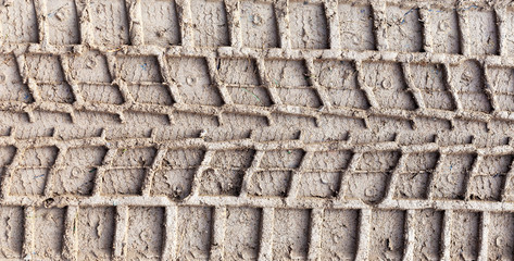 Imprint,stamp car tread on the ground.