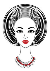 Silhouette of a head of a sweet lady. A bright shawl and a turban are tied on the head of an African-American girl. The woman is beautiful and stylish. Vector illustration.