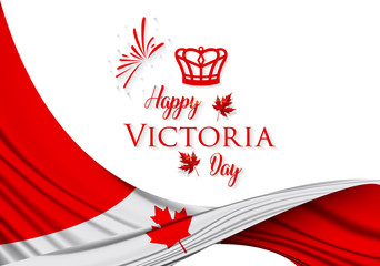 Happy Victoria Day - Victoria Day icon with Canada flag and crown. Canada maple leaf.