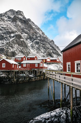 Fishing Cabin in A on the Lofoten Archipelago in the Arctic Circle in Norway