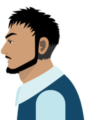 Cartoon character, Handsome man face thinking about success in process job, smart worker. Vector illustration