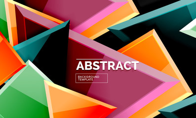 Glossy mosaic style geometric shapes - squares and triangles on black