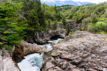 Scene view of Encuentro river,  a river between Argentina and Chile border in Patagonia