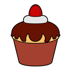 Cupcake with chocolate and cream icon. Vector illustration design