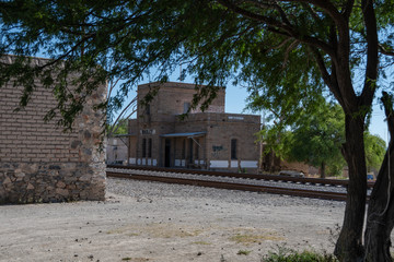 Fototapeta na wymiar 100 years old wadley train station in San Luis Potosi Mexico side view