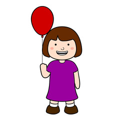 Happy girl with a red balloon. Vector illustration design