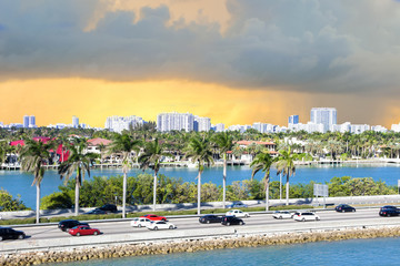 Fototapeta na wymiar Miami, MacArthur Causeway, USA, Florida