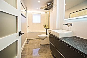 Modern bathroom, wide angle view 