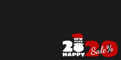 White Beard man with red santa claus hat and numbers 2020. Merry Christmas and Happy New Year celebration card, poster, flyer sale or banner template. vector illustration