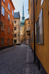 Fototapeta na wymiar Street view in Gamla Stan the Old city of Stockholm.