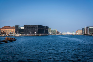 Black Diamond building and Copenhagen harbour, central Copenhagen, Denmark