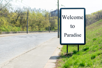 Vertical billboard with an inscription on a white background 