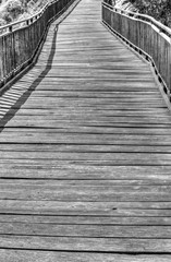Wooden bridge background in black and white