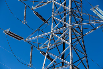 freezing rain on electric pole and wire, Montreal, 9 April, 2019