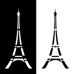 eiffel tower simple modern silhouette outline - black and white vector design set