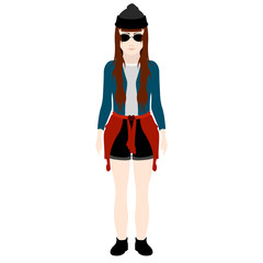 Isolated hipster girl with sunglasses and a winter hat. Vector illustration design