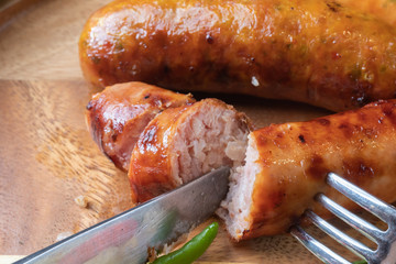 grilled Thai East sausage, Street food in Thailand