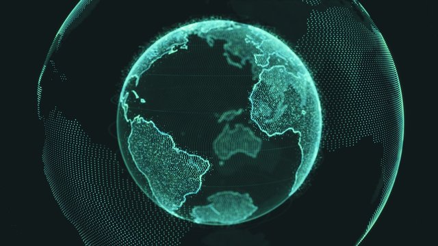 Earth Rotating Loop Of Rotating Glowing Dots Stylised World Globe With Orbits