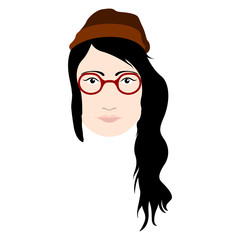 Hipster girl avatar with a winter hat and glasses. Vector illustration design