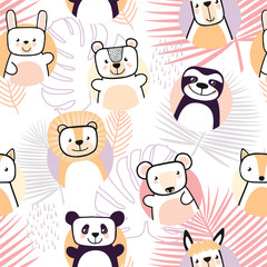 Set of cute animals. Cartoon characters. Vector.