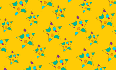 children summer print pattern with bright colored stars on a yellow background