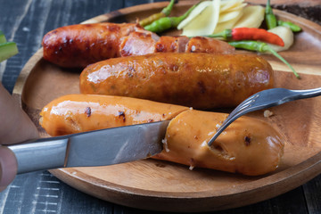 grilled Thai East sausage, Street food in Thailand