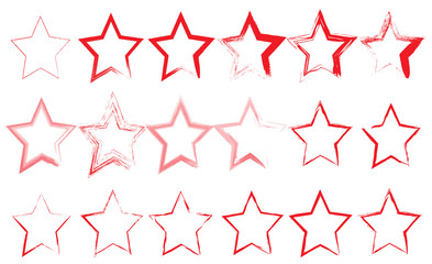 set of red different stars eighteen pieces on white background