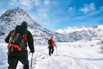 Winter Trekking Near Horn in Lofoten Archipelago in the Arctic Circle in Norway