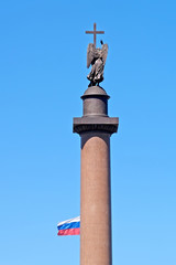Alexander Column and Russian flag. St. Petersburg