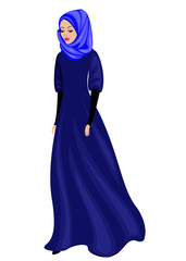 Silhouette of a sweet lady. The girl wears traditional Muslim women's clothing, hijab. A young and beautiful woman. Vector illustration