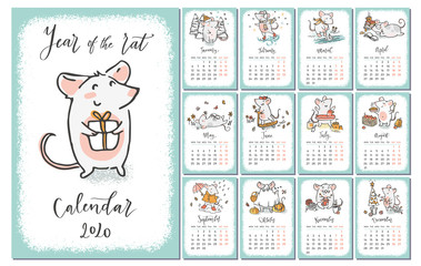 2020 vector calendar. Year of the rat - 263305481