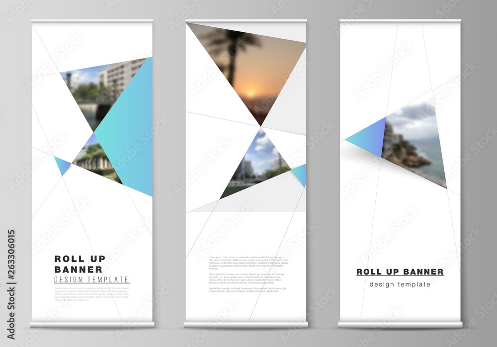 Aufkleber the vector layout of roll up banner stands, vertical flyers, flags design business templates. creati