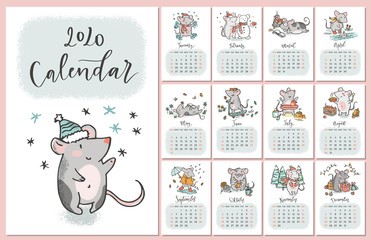 2020 vector calendar. Year of the rat - 263306093