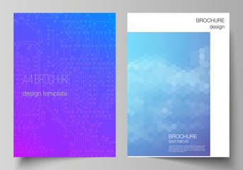 The vector layout of A4 format modern cover mockups design templates for brochure, magazine, flyer, booklet, annual report. Abstract geometric pattern with colorful gradient business background.