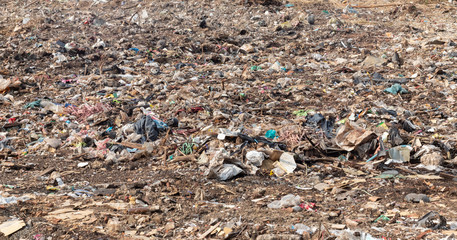 pile of garbage in construction site after destroy building