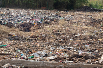 pile of garbage in construction site after destroy building